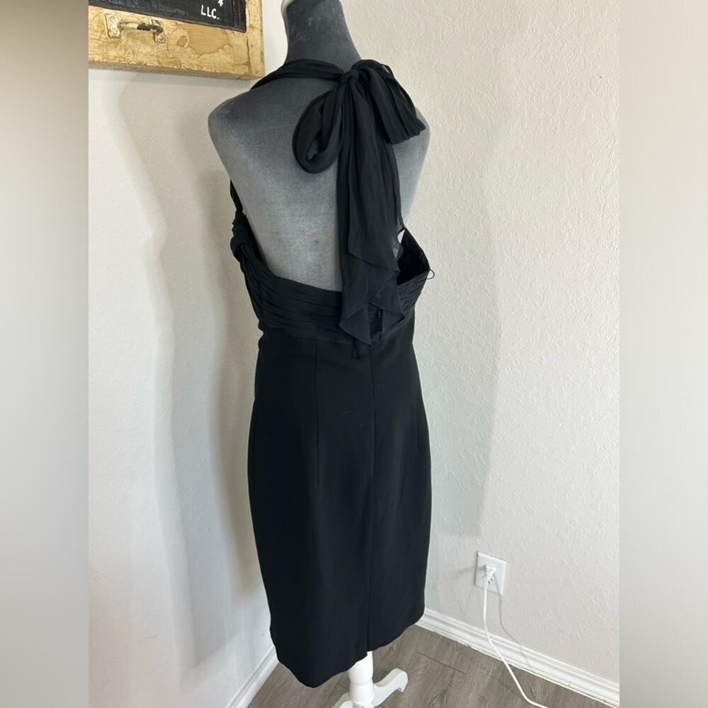 Maggy London- Sz 12- Little black dress- halter tie bow- zipper- midi- cocktail - Picture 7 of 9